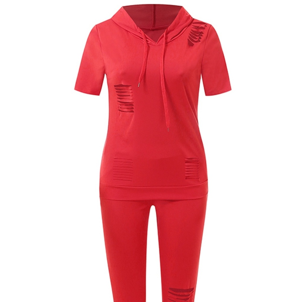 Red Two-piece Casual Pants Set